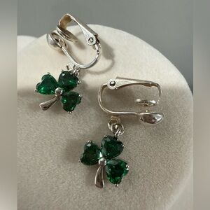 Shan Gre 925 Silver & Green Glass 3 Leaf Clover Drop Earrings
